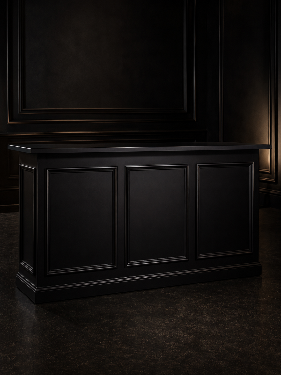 72-inch reversible bar in matte black with architectural panel facade