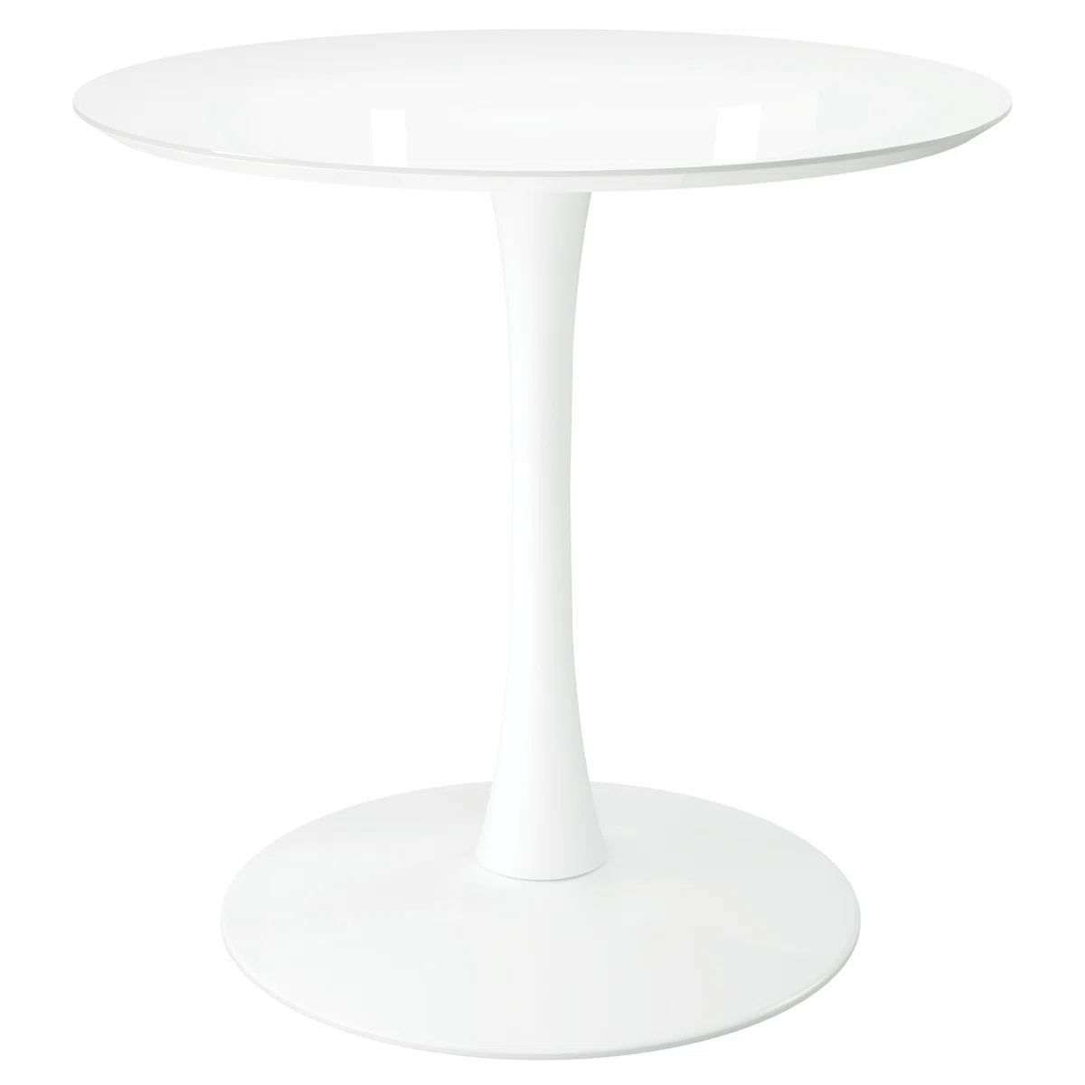 Round Pedestal 32-inch Wood Top Table with sculpted base and warm natural finish