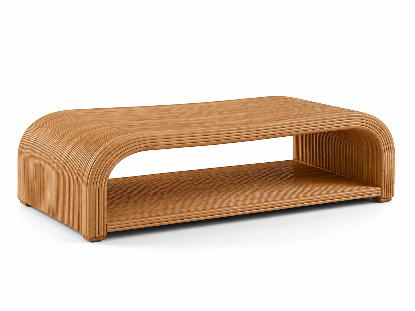 Kyran Rattan Coffee Table with curved waterfall arch frame in bundled rattan reeds with lower shelf